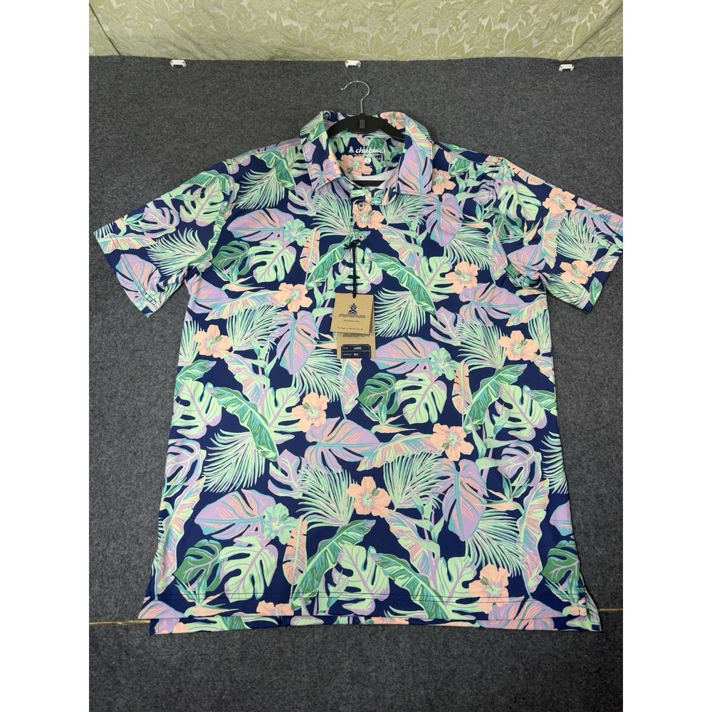 Chubbies The Night Fauna Performance Polo Shirt Mens Large  Blue Tropical New
